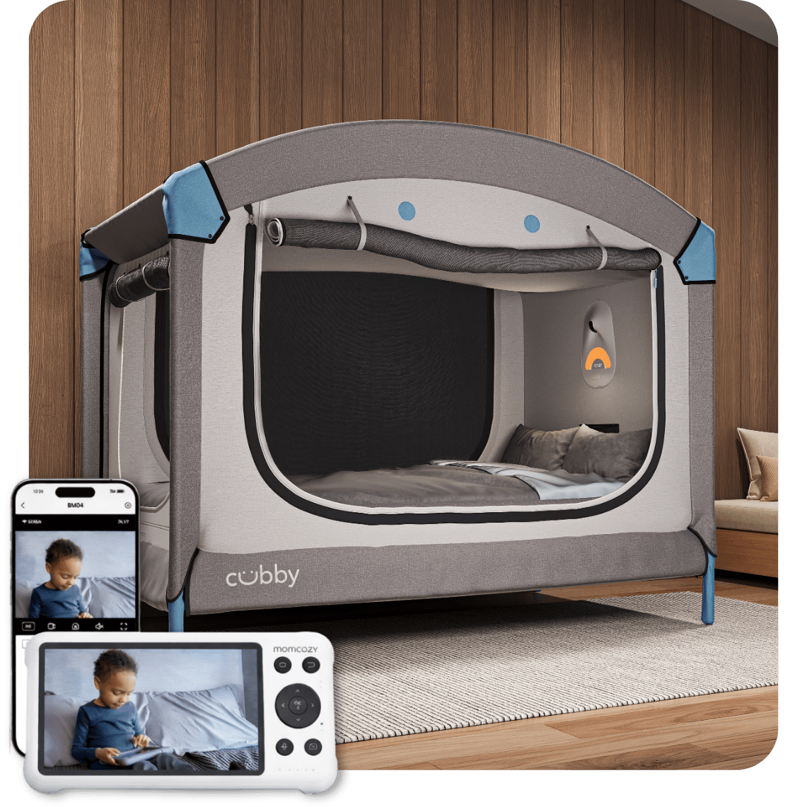 Official high-resolution Cubby Bed with Dream Hub monitoring accessories