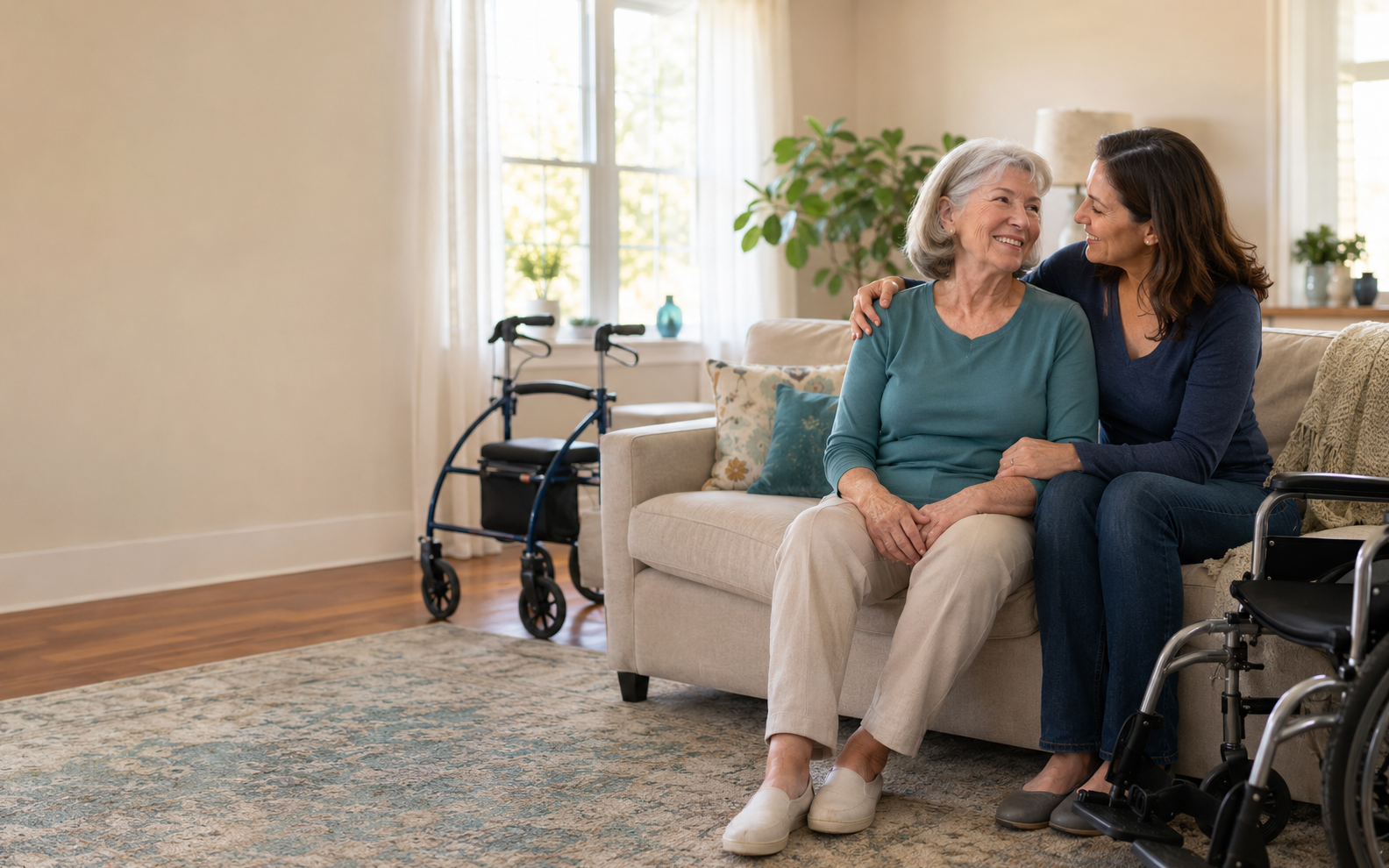 Home medical equipment supporting an older adult and family caregiver